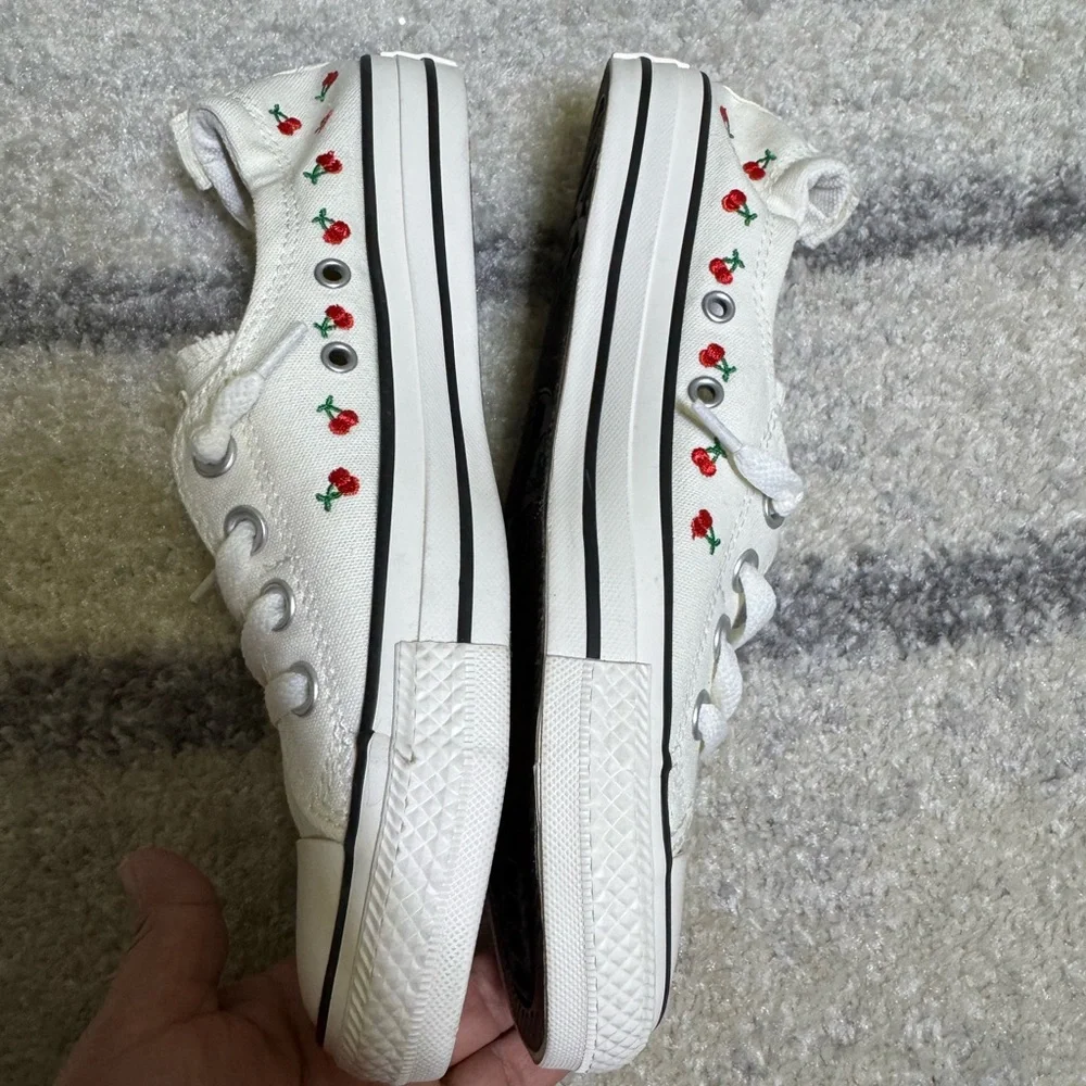 Converse White Canvas Low-Tops with Red Accents